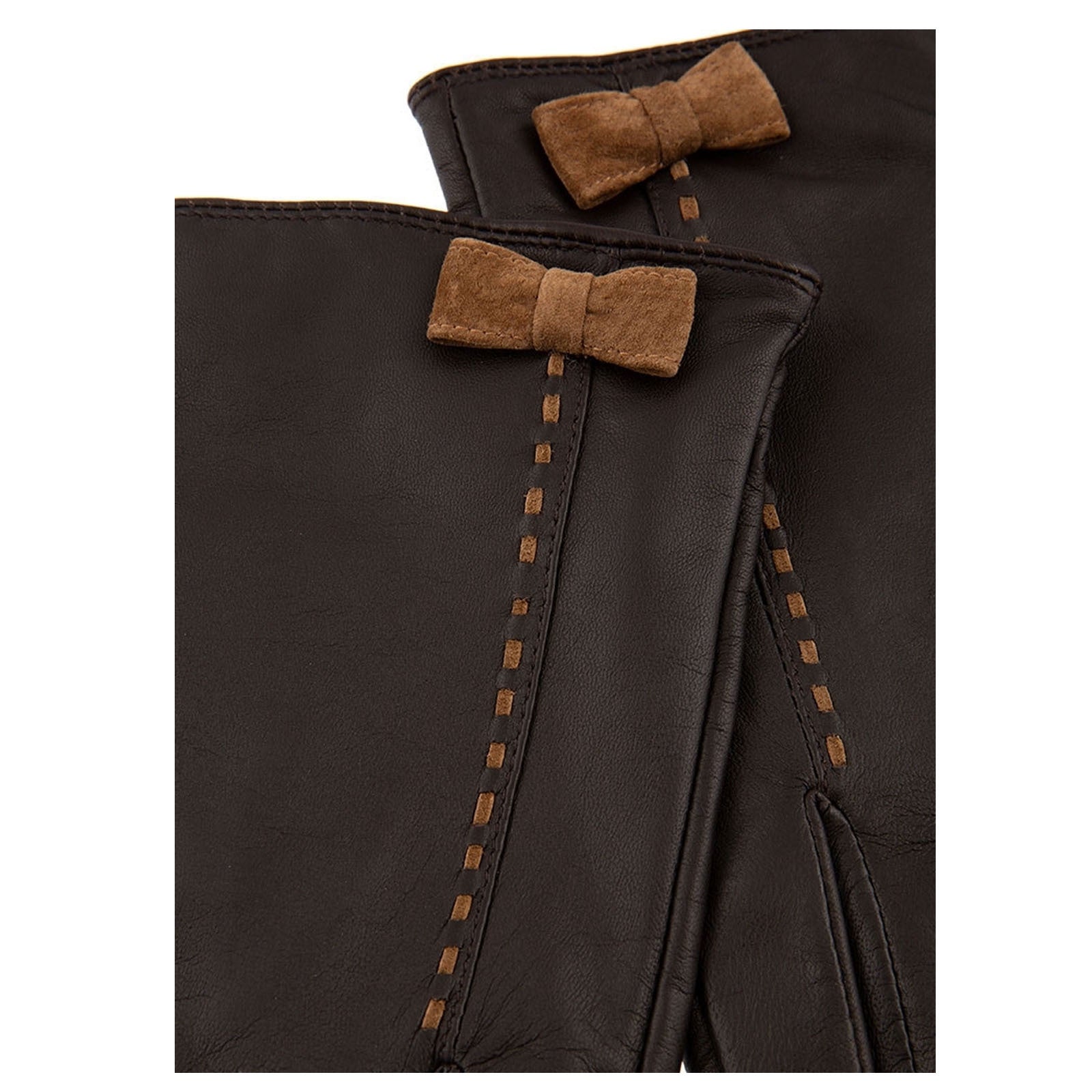 Dents Womens Fern Leather Bow Gloves - Mocca/Chilli-2