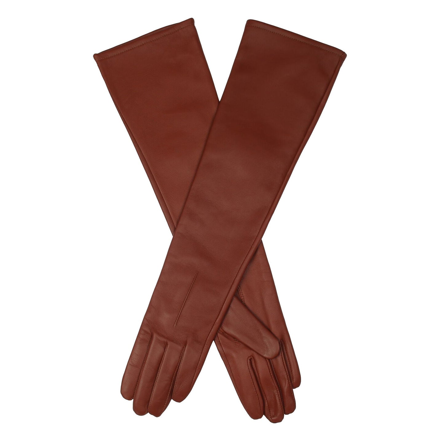 Dents Womens Single-Point Long Above-Elbow Lined Leather Gloves in Cognac