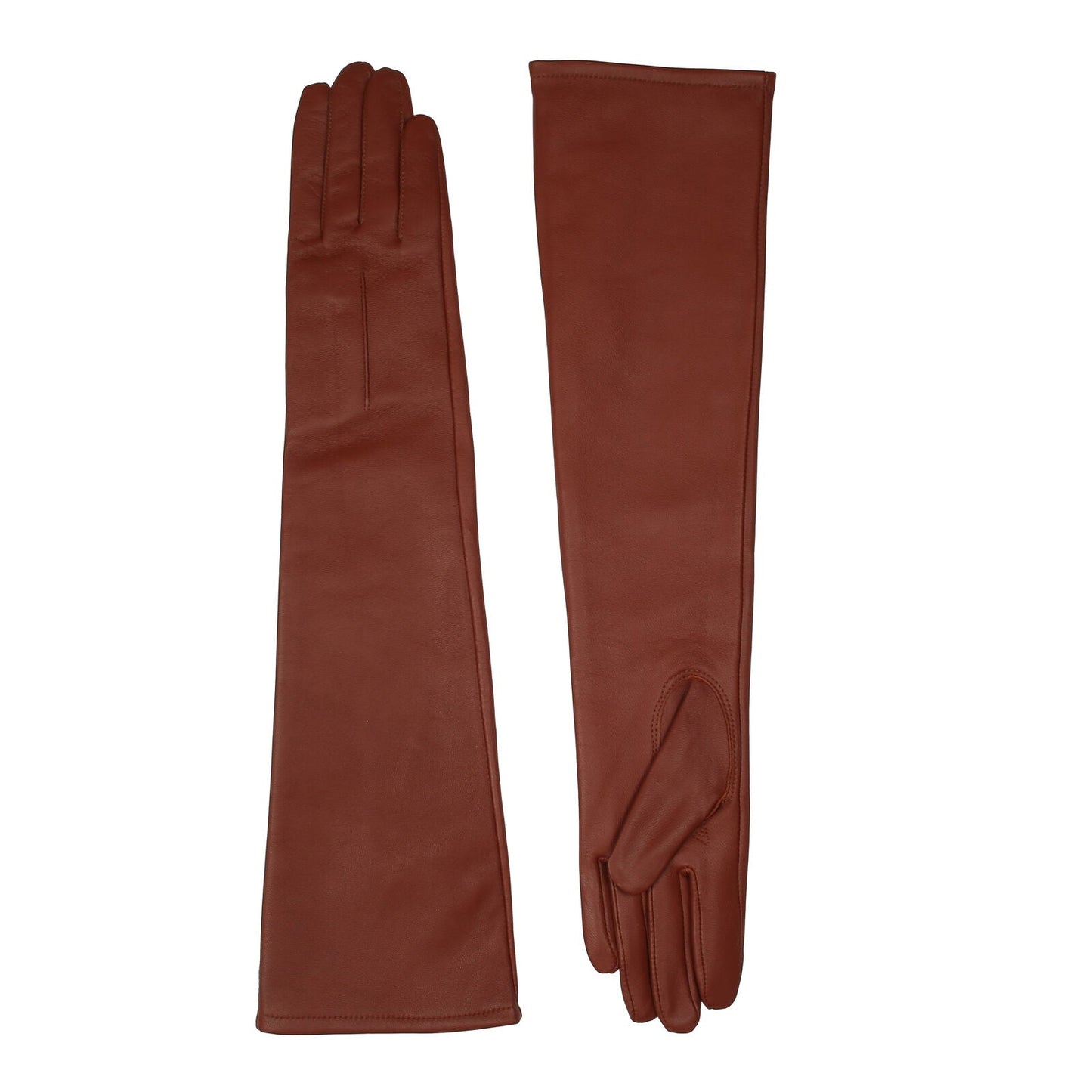 Dents Womens Single-Point Long Above-Elbow Lined Leather Gloves in Cognac