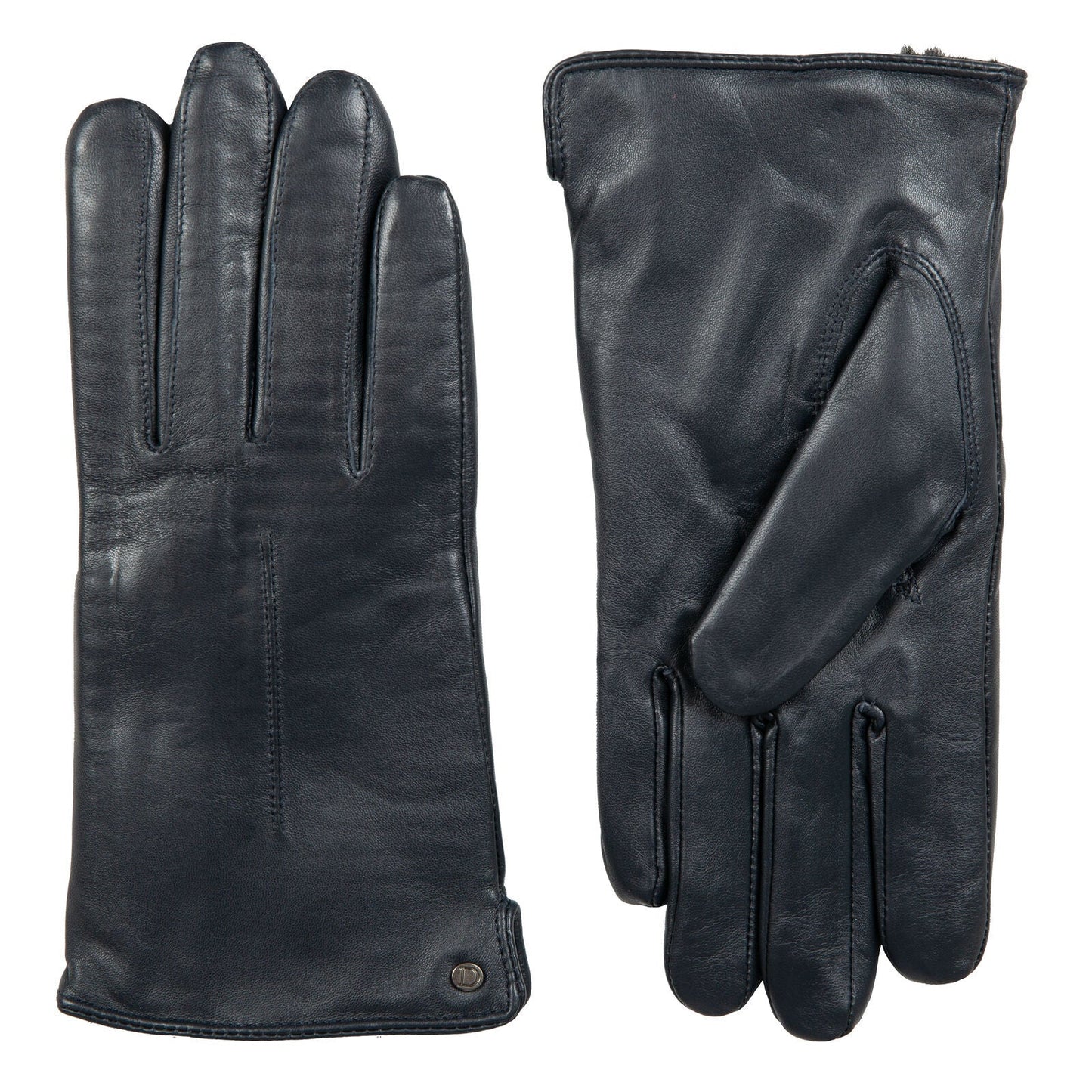 Dents Womens Touchscreen Single-Point Faux Fur-Lined Leather Gloves in Navy