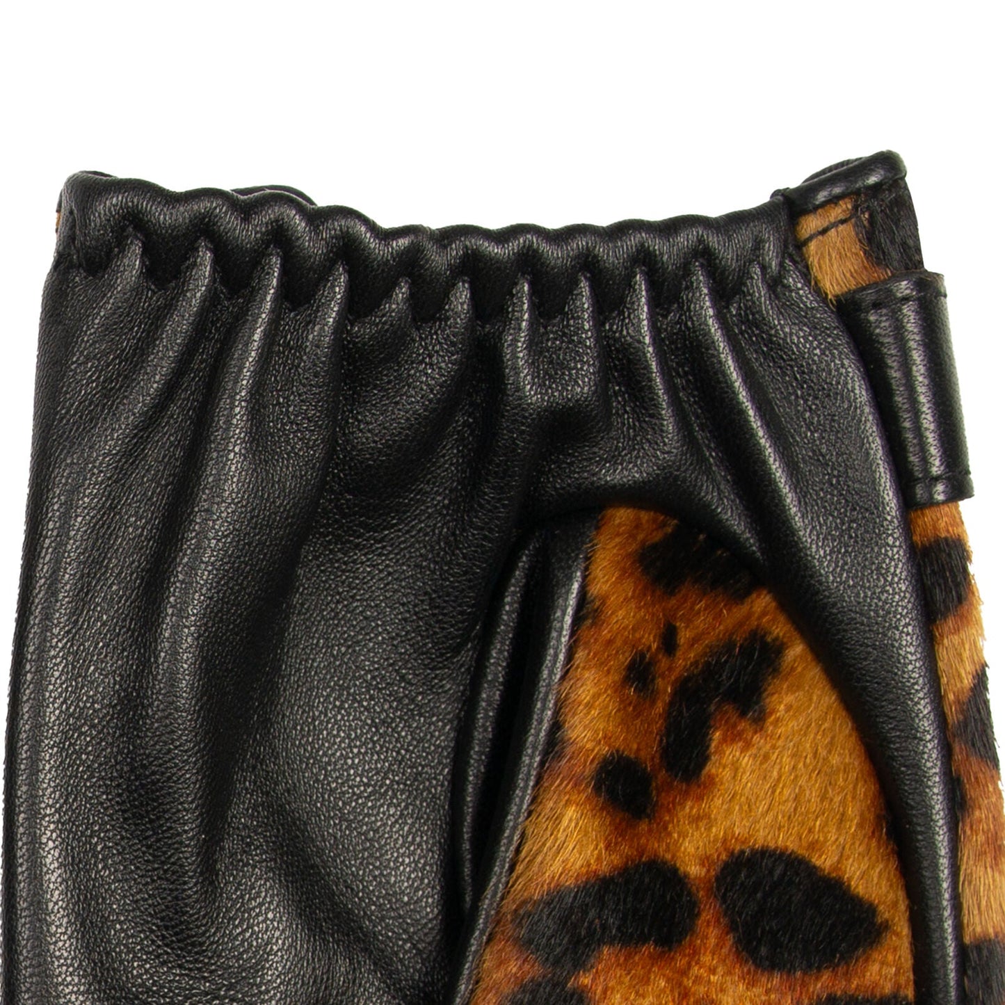 Dents Womens Fingerless Leather Driving Gloves in Ponyskin Leopard Print Design