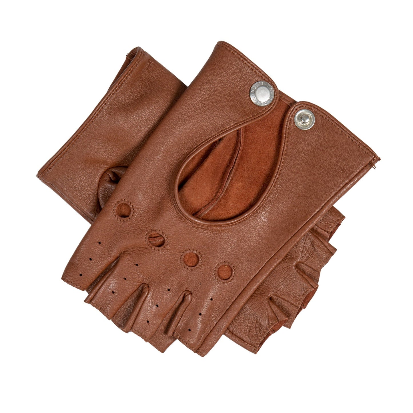 Dents Womens Fingerless Unlined Leather Driving Gloves in Cognac