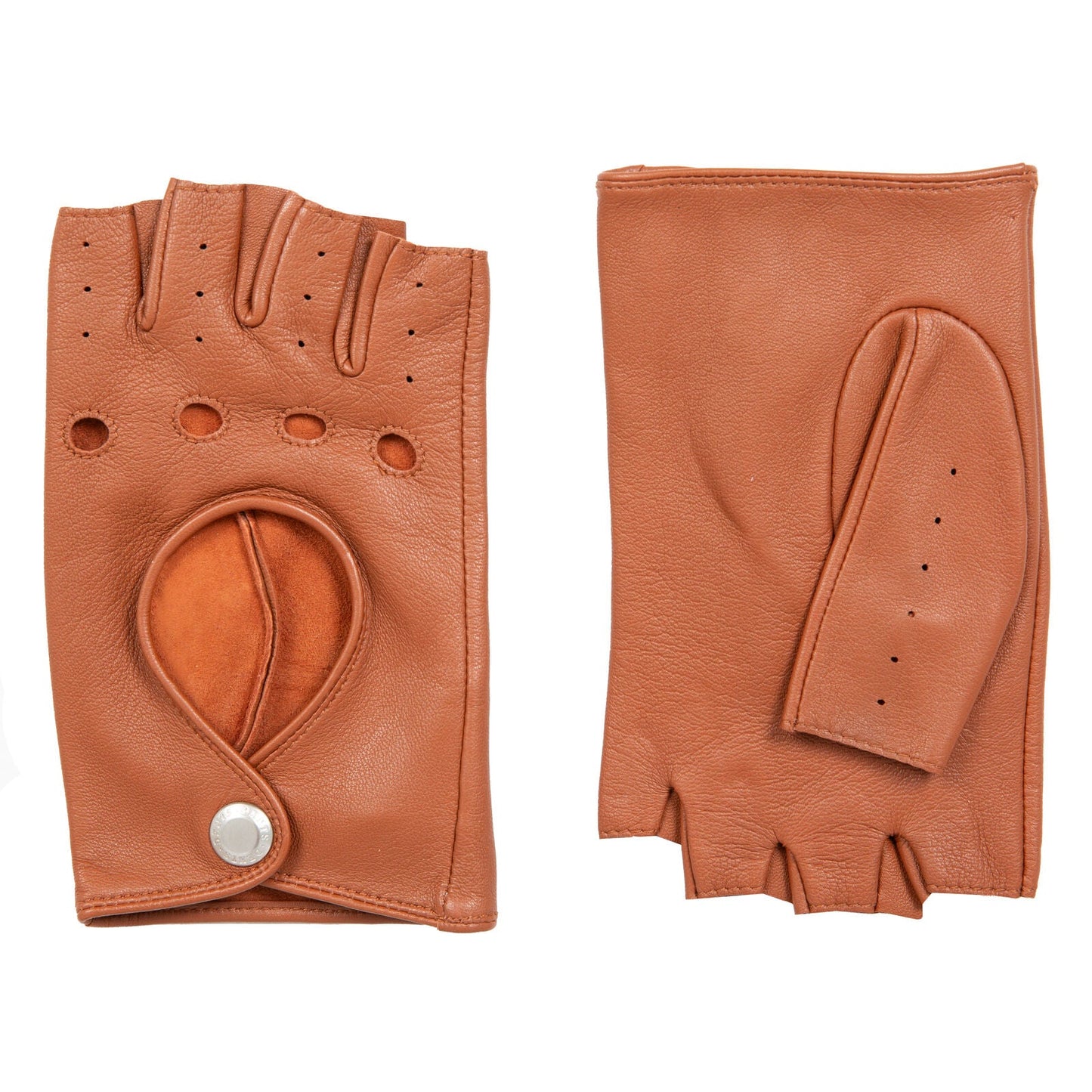 Dents Womens Fingerless Unlined Leather Driving Gloves in Cognac