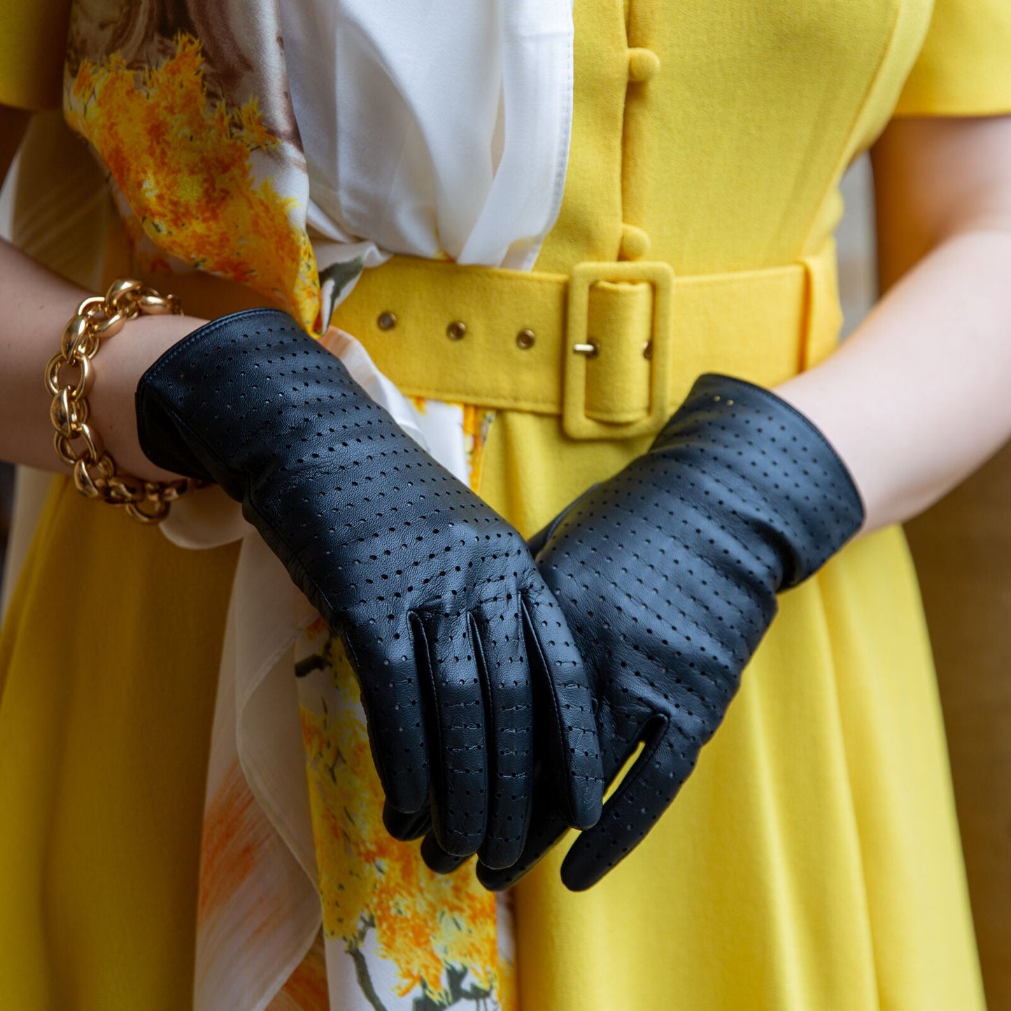 Dents Women’s Perforated Leather Gloves in Black