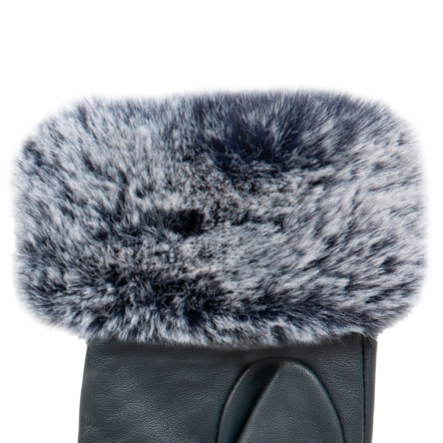 Dents Womens Touchscreen Three-Point Lined Leather Gloves with Faux Fur Cuffs In Navy