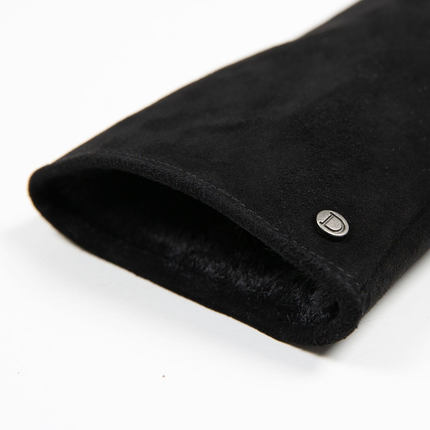 Dents Womens Fingerless Faux Fur-Lined Suede Mitten Gloves w/ Faux Fur Trim in Black