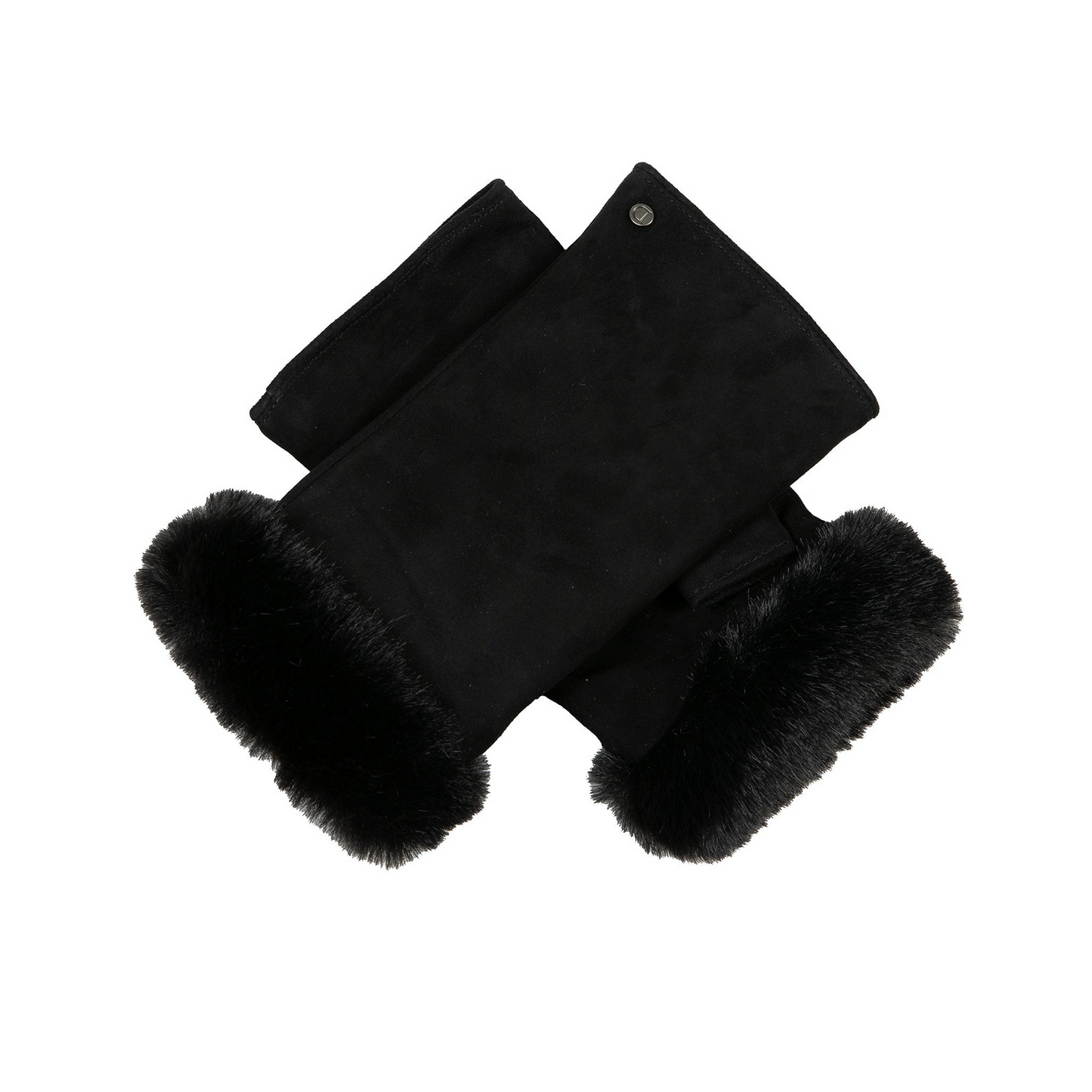 Dents Womens Fingerless Faux Fur-Lined Suede Mitten Gloves w/ Faux Fur Trim in Black