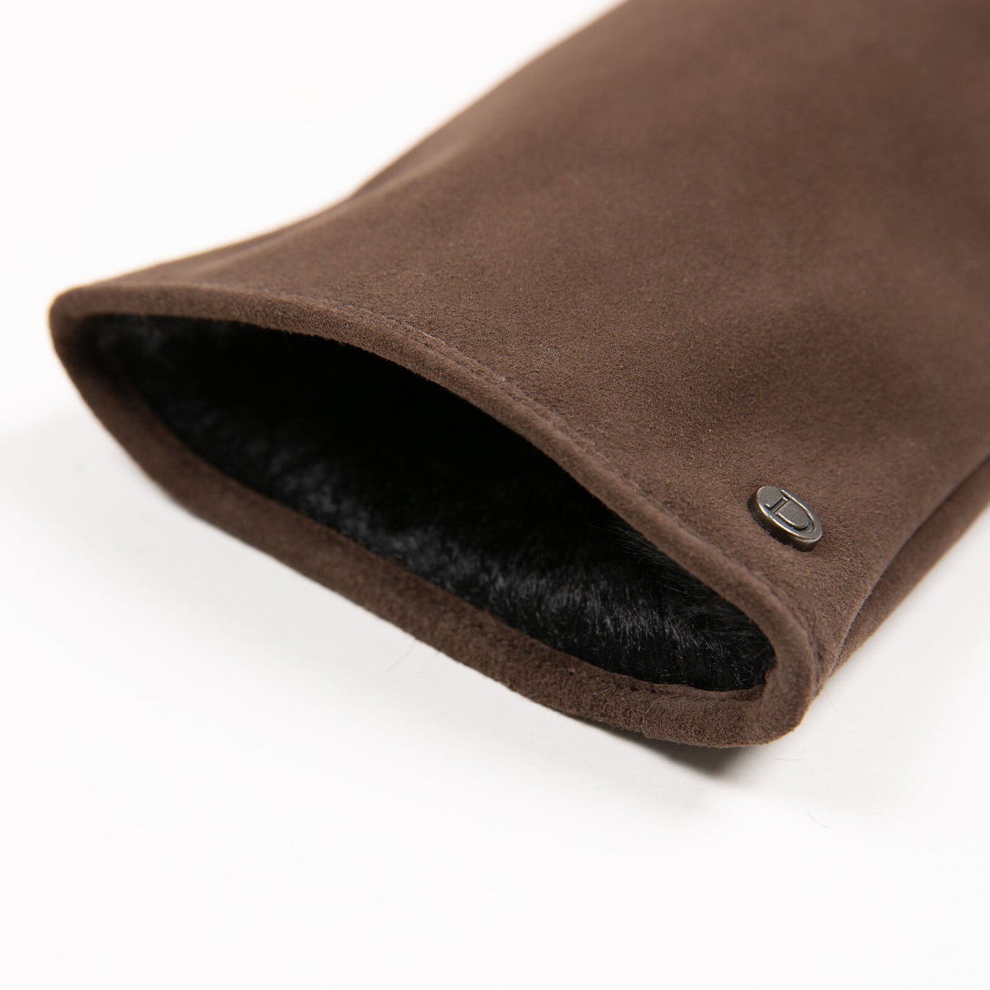 Dents Womens Fingerless Faux Fur-Lined Suede Mitten Gloves w/ Faux Fur Trim in Mocca
