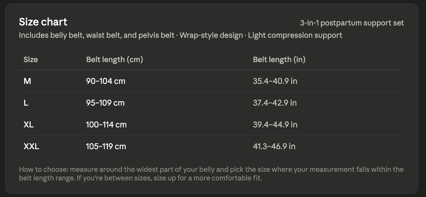 3-in-1 Womens Postpartum Adjustable Belly Band in Black