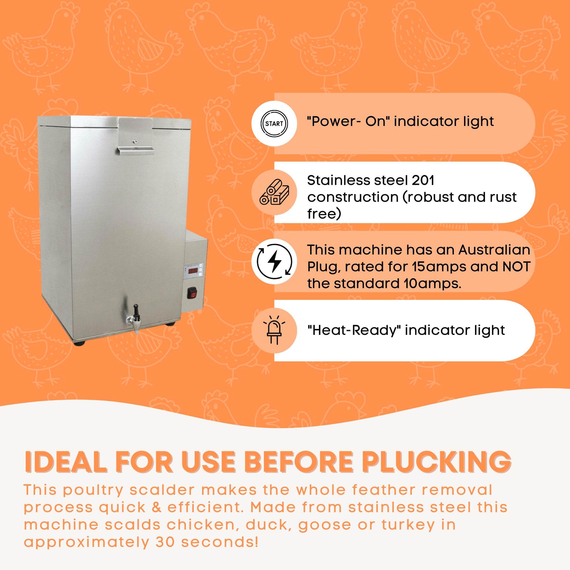 70L Electric Chicken Scalder Machine - Stainless Steel Poultry Turkey Scalding-3