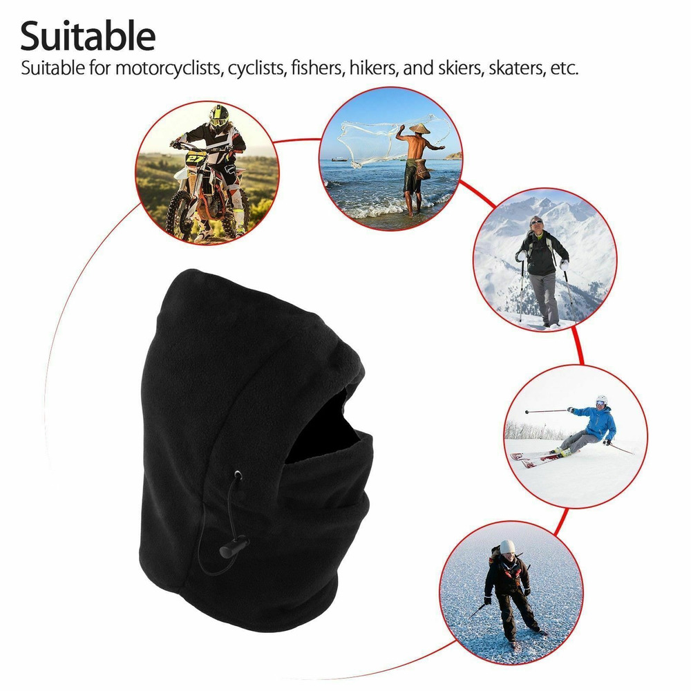 2x Windproof Thermal Fleece Balaclava Beanie Hat Full Face Mask Ski - Black-4