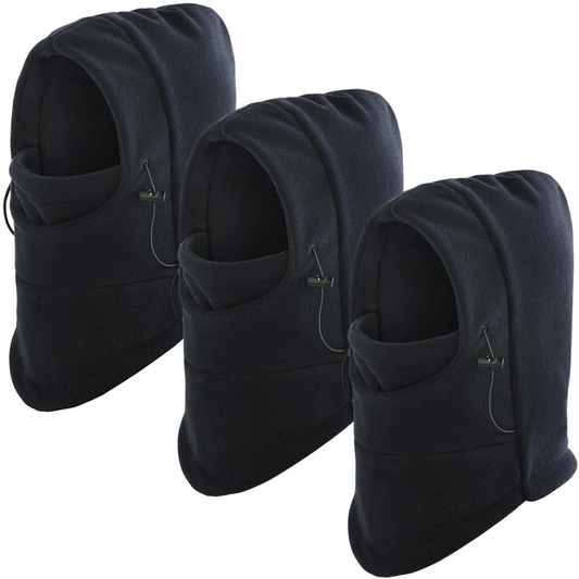 3x Windproof Thermal Fleece Balaclava Beanie Hat Full Face Mask Ski - Black-0