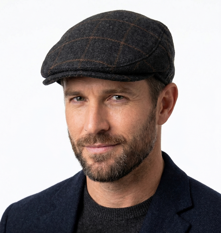 Dents Mens Quilted Woolmix Flat Ivy Cap in Black (Wool/Polyester) - Size S/M