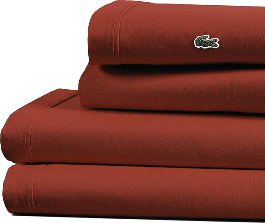 Lacoste King 100% Cotton Percale 200TC Bed Sheet Set in Chili Pepper
