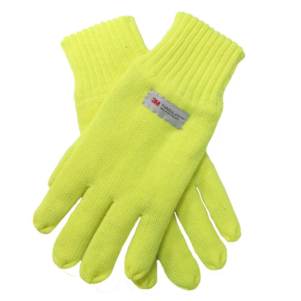 Dents 3M THINSULATE Gloves Snow Ski Knitted Hi Vis Fleece Workwear Winter - Fluro Yellow-0