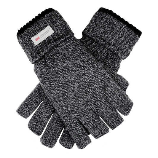 Dents Mens Thinsulate Lined Fingerless Knit Gloves with Rollover Cuff - Charcoal-0