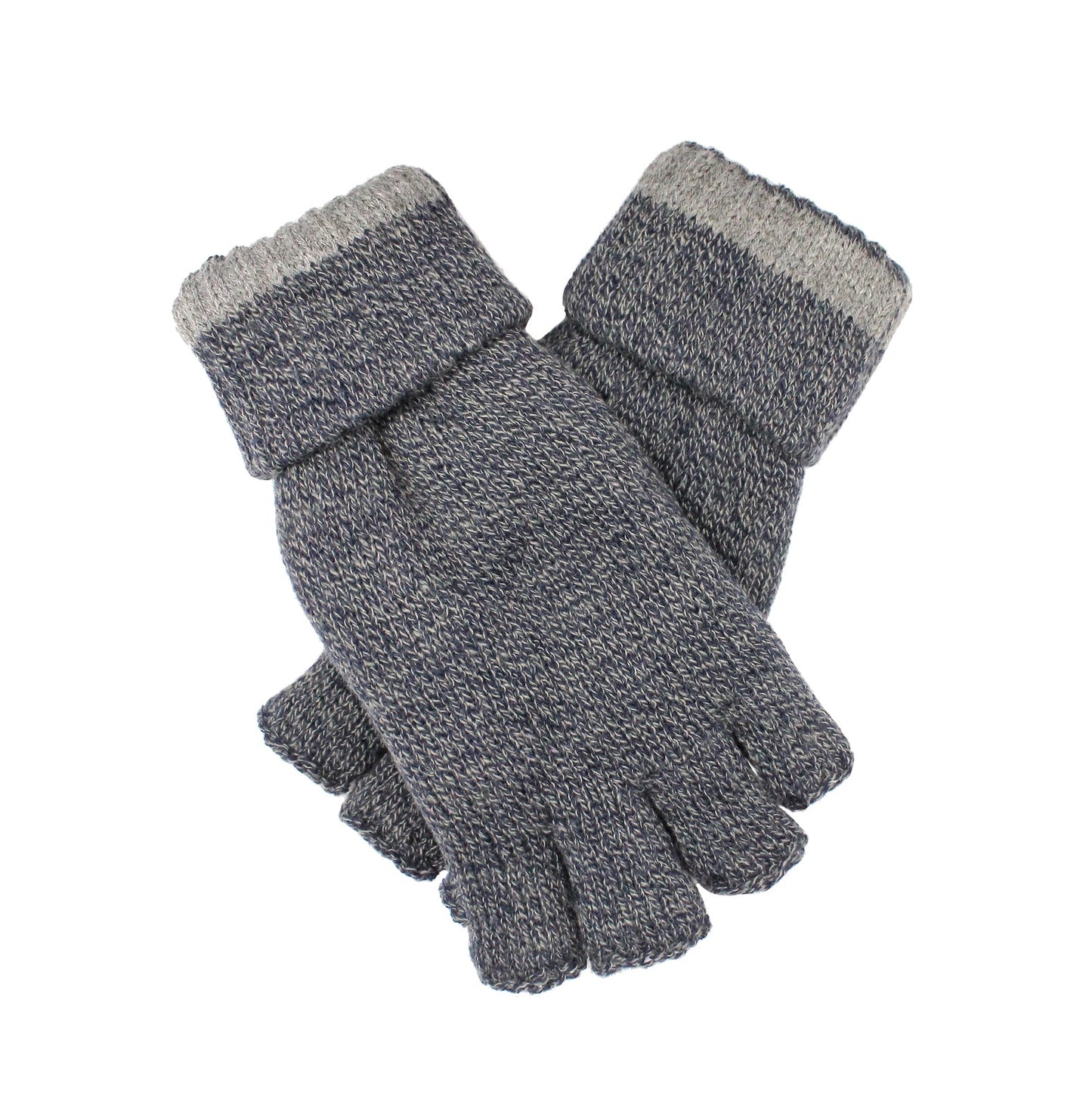 Dents Mens Thinsulate Lined Fingerless Knit Gloves with Rollover Cuff - Navy Marle-1