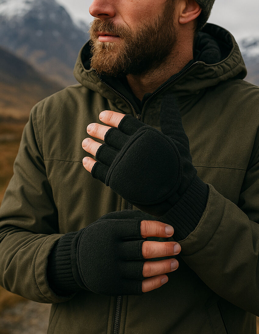 Dents Mens 3M Thinsulate Lined Half Finger Gloves/Mittens Fingerless Warm Winter in Black