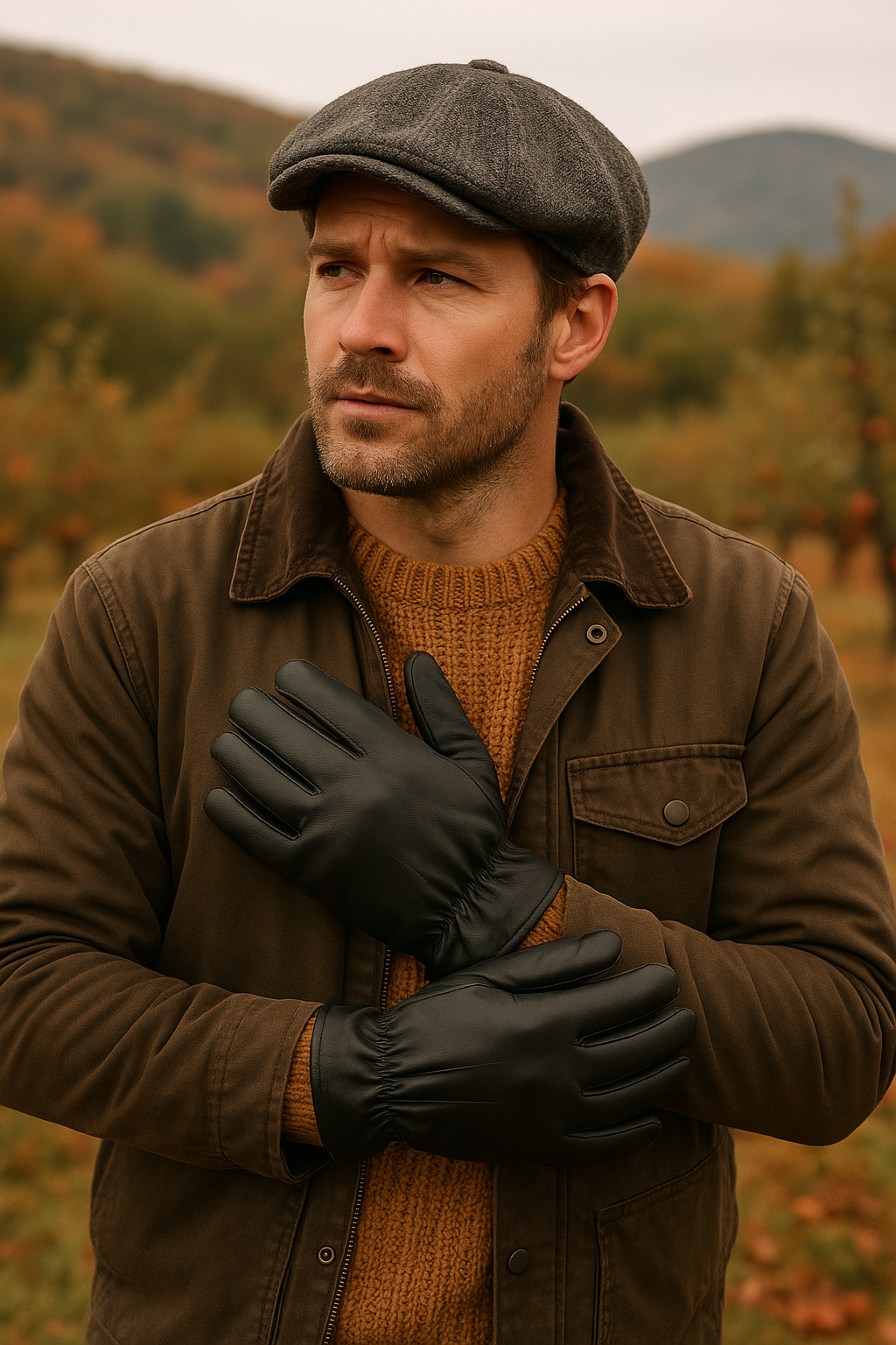 3M Thinsulate Mens Sheepskin Leather Gloves with Gathered Wrist in Black-3