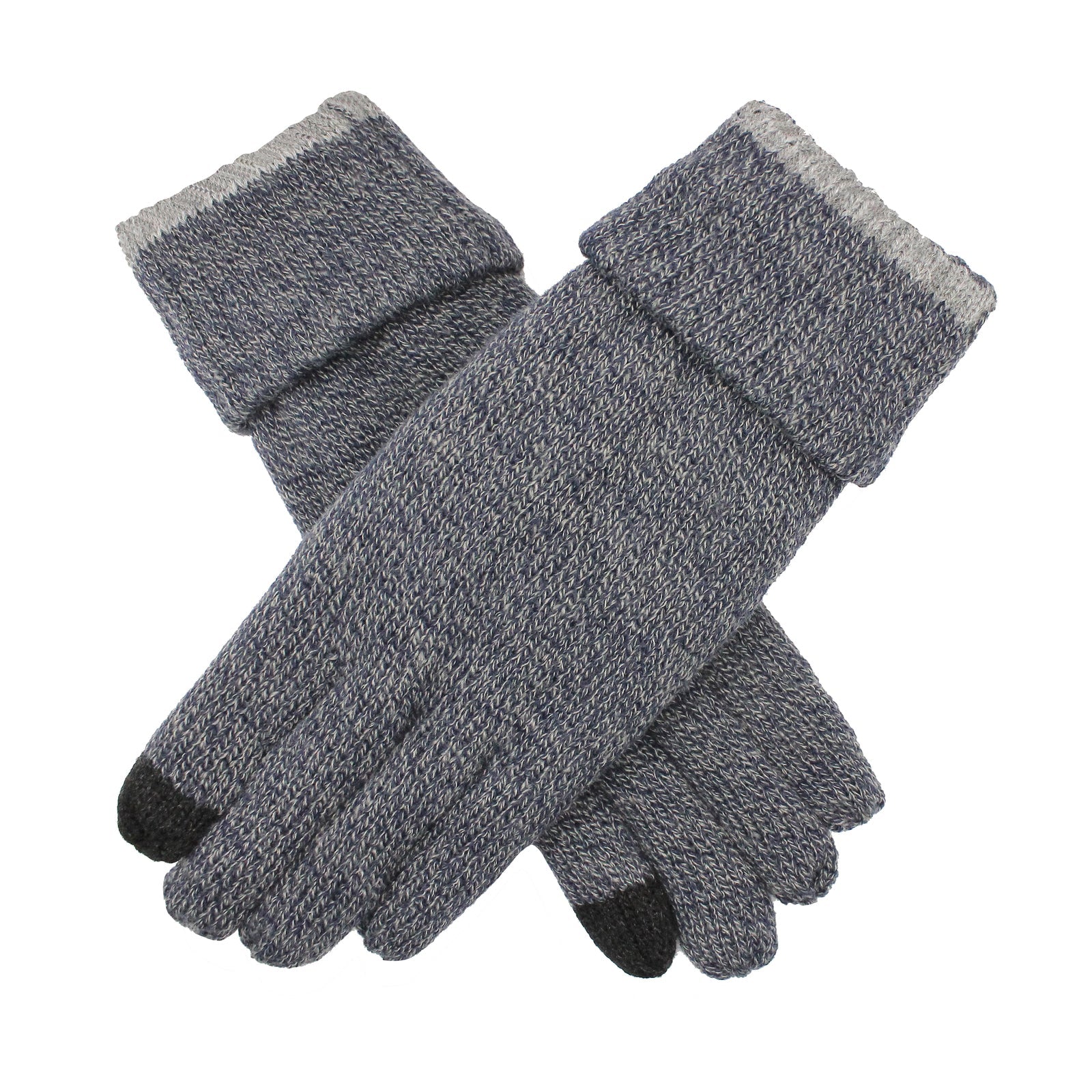 Dents Mens Thinsulate Lined Touchscreen Knit Gloves with Rollover Cuff - Navy Marle-1
