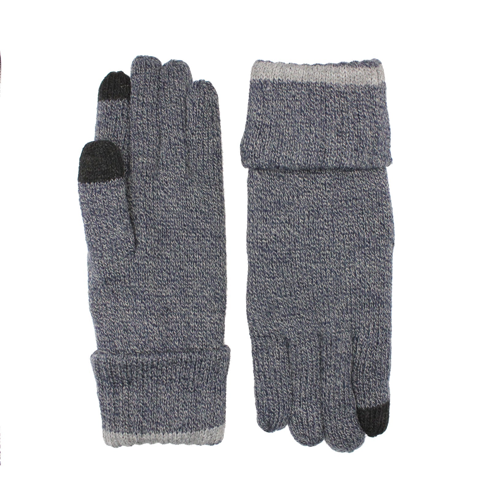 Dents Mens Thinsulate Lined Touchscreen Knit Gloves with Rollover Cuff - Navy Marle-2