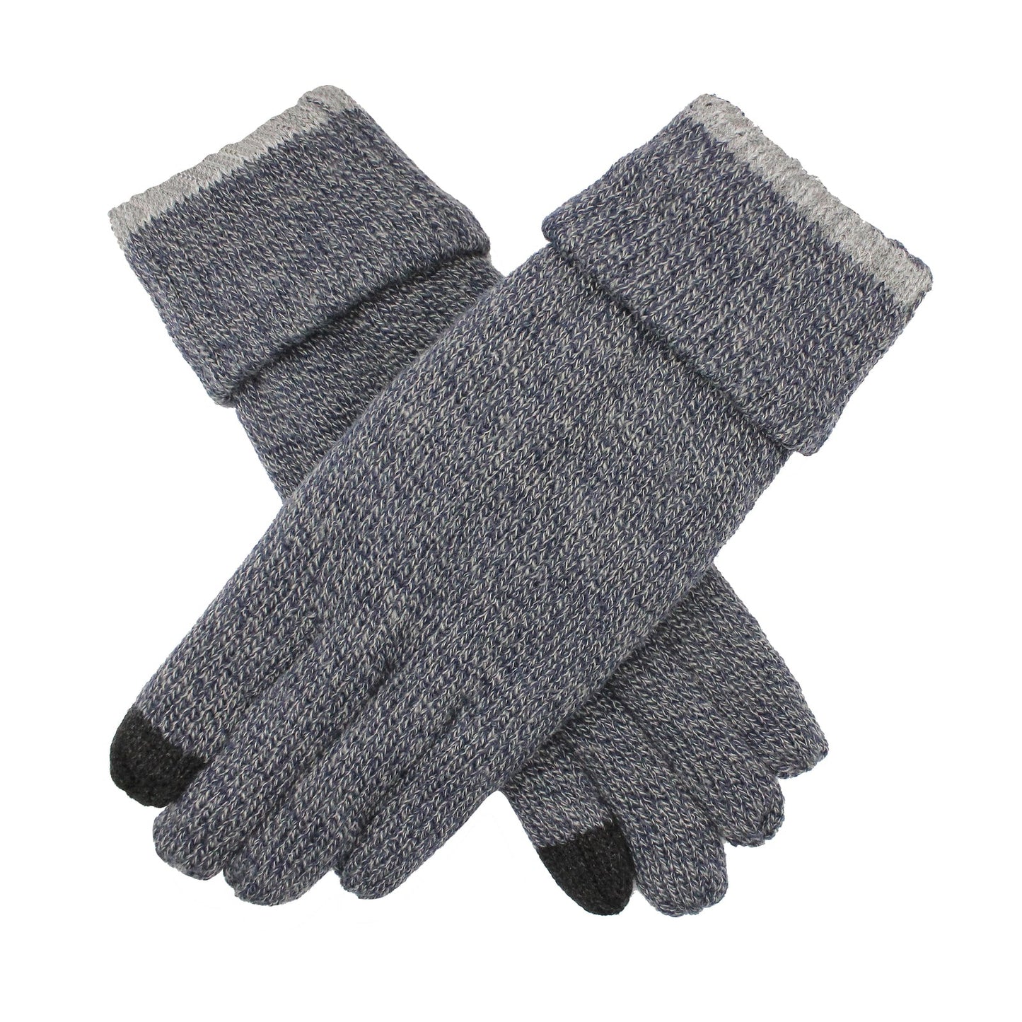 Dents Mens Thinsulate Lined Touchscreen Knit Gloves with Rollover Cuff - Navy Marle-0