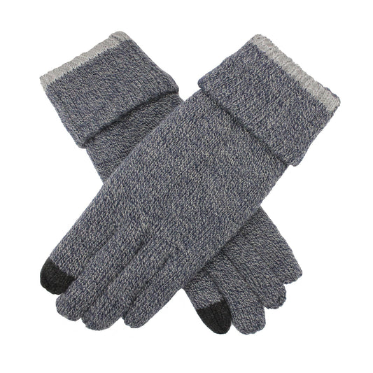 Dents Mens Thinsulate Lined Touchscreen Knit Gloves with Rollover Cuff - Navy Marle-0