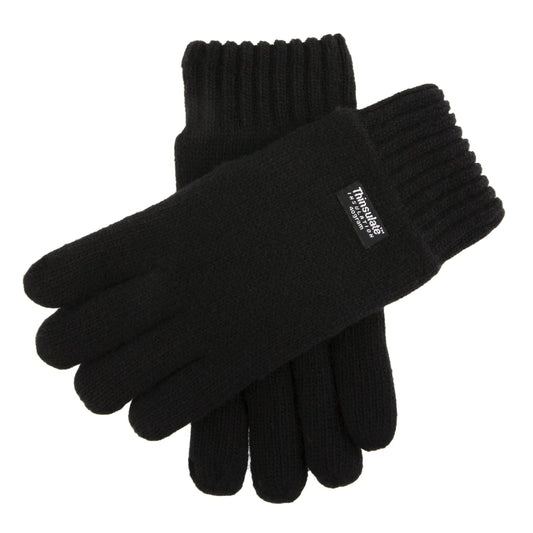 Mens Wool Blend Thinsulate  Lined Knitted Gloves - Black-0