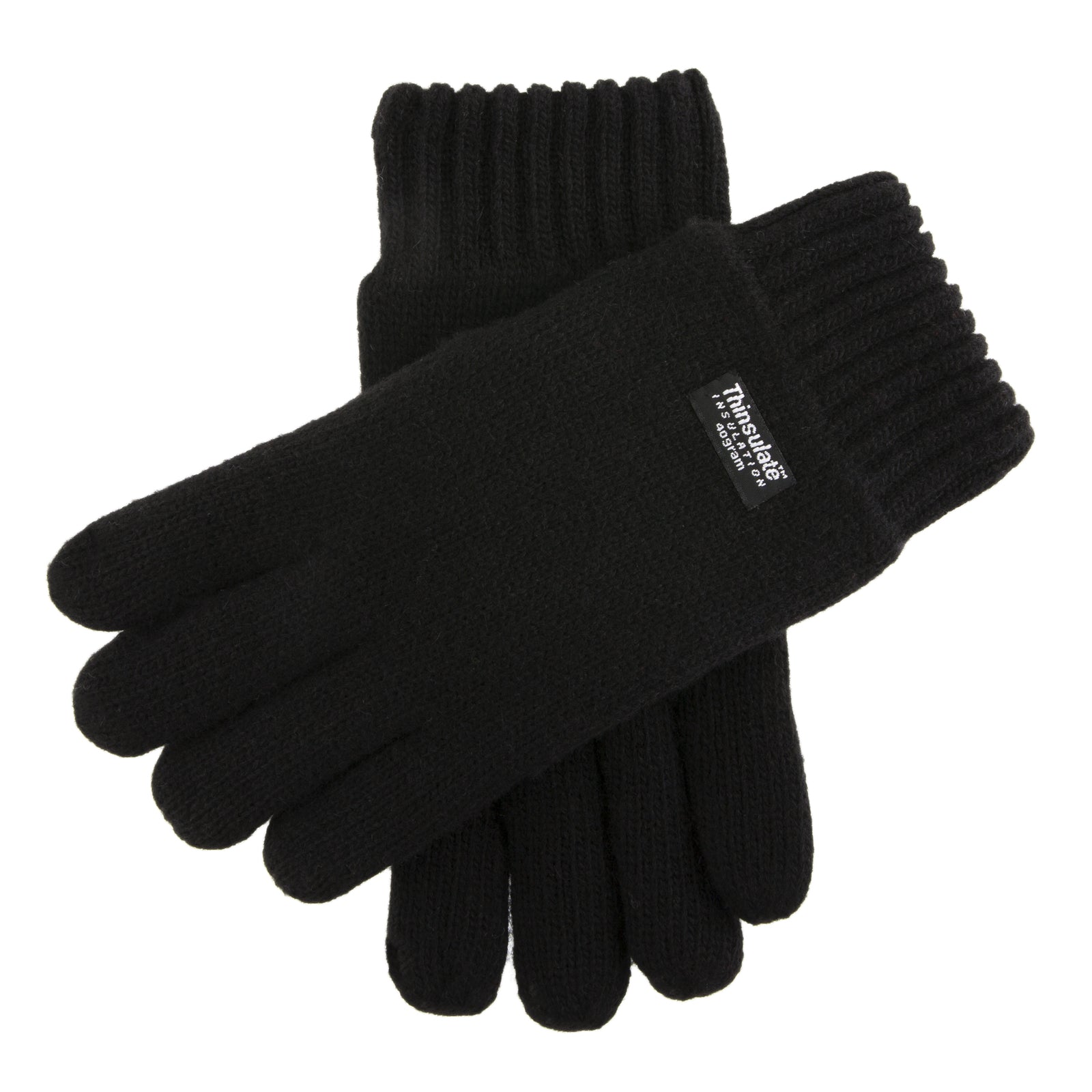 Mens Wool Blend Thinsulate  Lined Knitted Gloves - Black-1