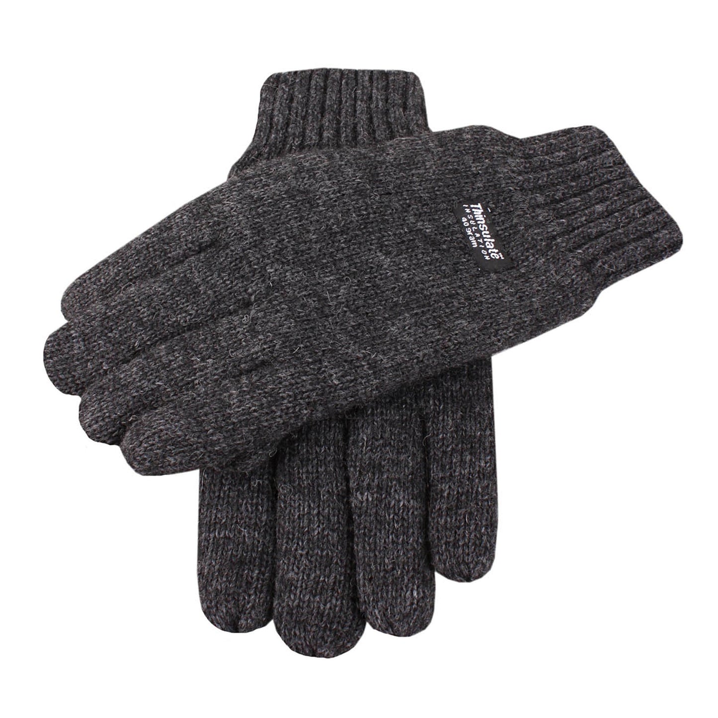 Mens Wool Blend Thinsulate  Lined Knitted Gloves - Charcoal Marle-3