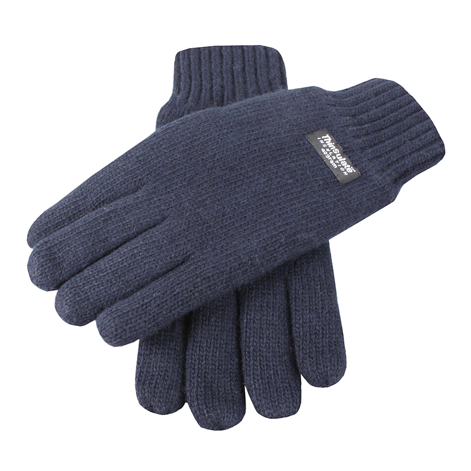 DENTS 3M Thinsulate Mens Navy Blue Wool Knit Gloves With Rib Cuff-1