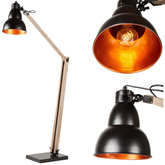Wooden Large Floor Lamp Industrial Retro Modern Adjustable Light - Matte Black-0