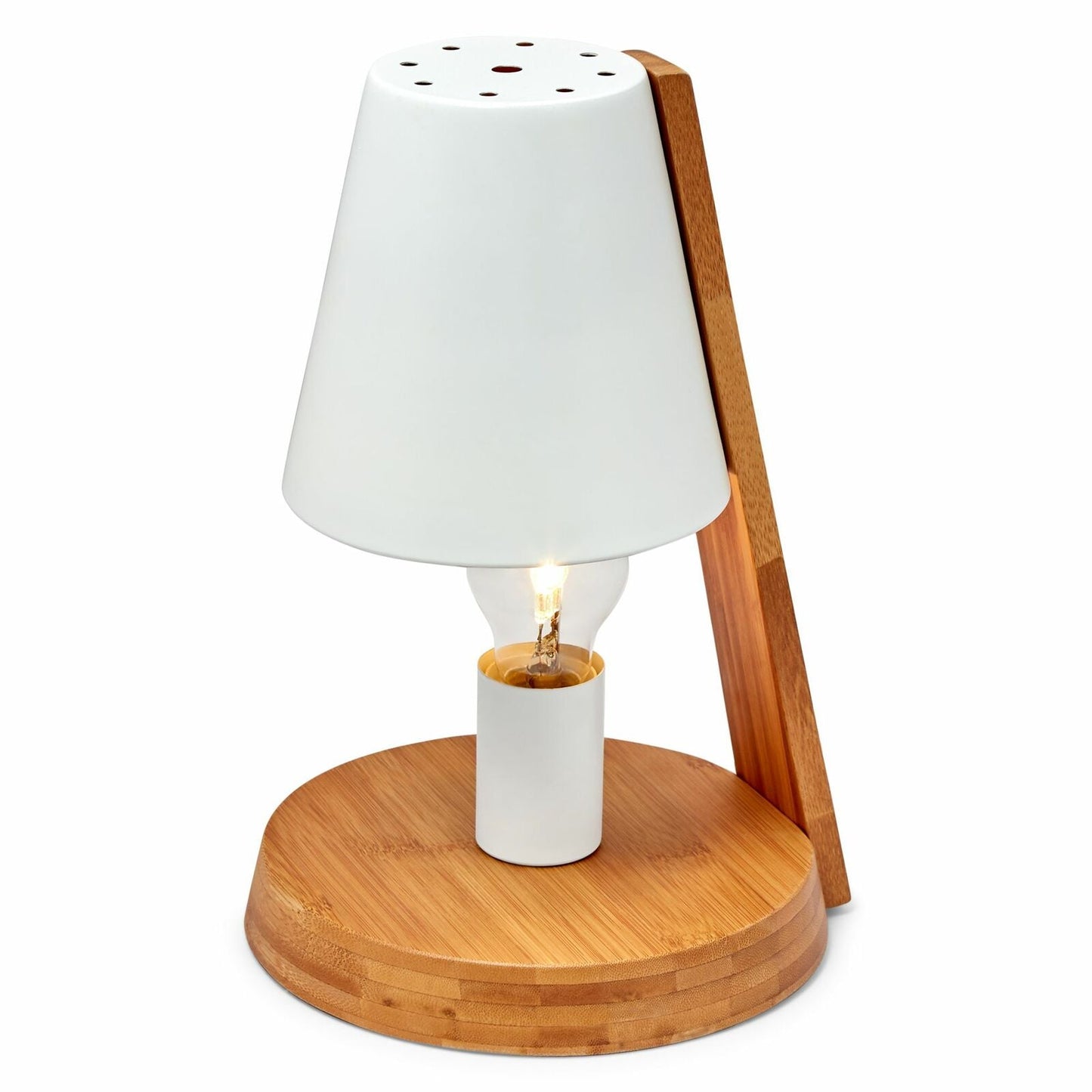 32cm Wooden Base Modern Desk Table Lamp Light Metal Shade Designer - White-2