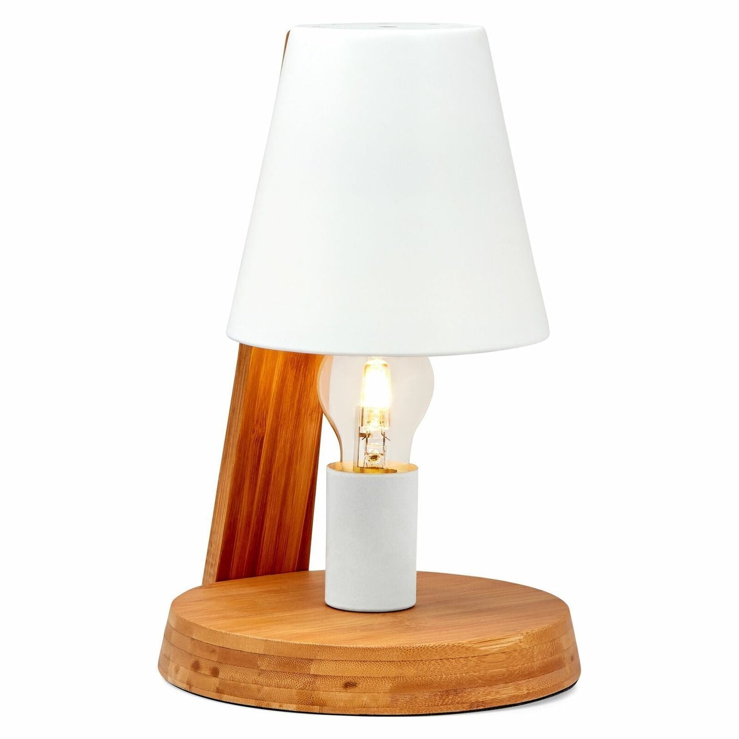 32cm Wooden Base Modern Desk Table Lamp Light Metal Shade Designer - White-0