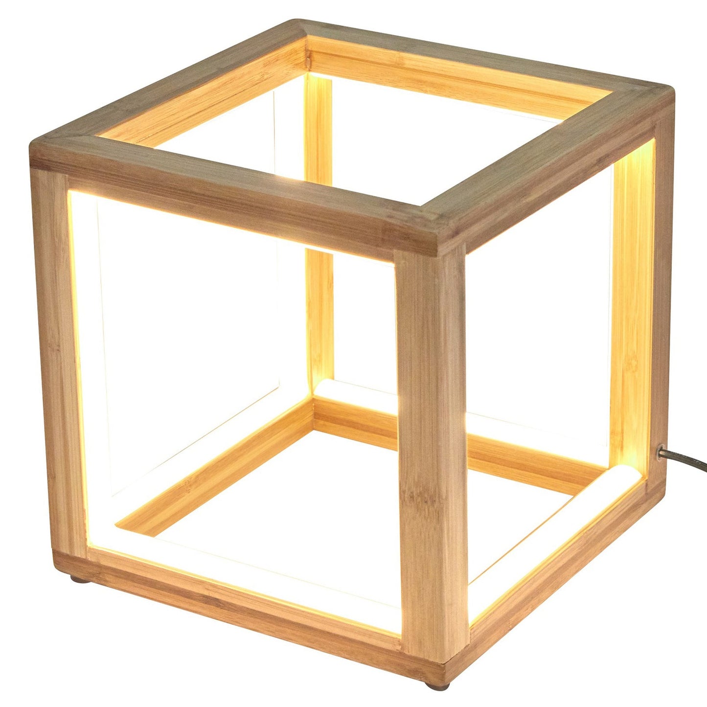 Bamboo Cube LED Lamp Modern Light Minimalistic Scandi - Natural-1