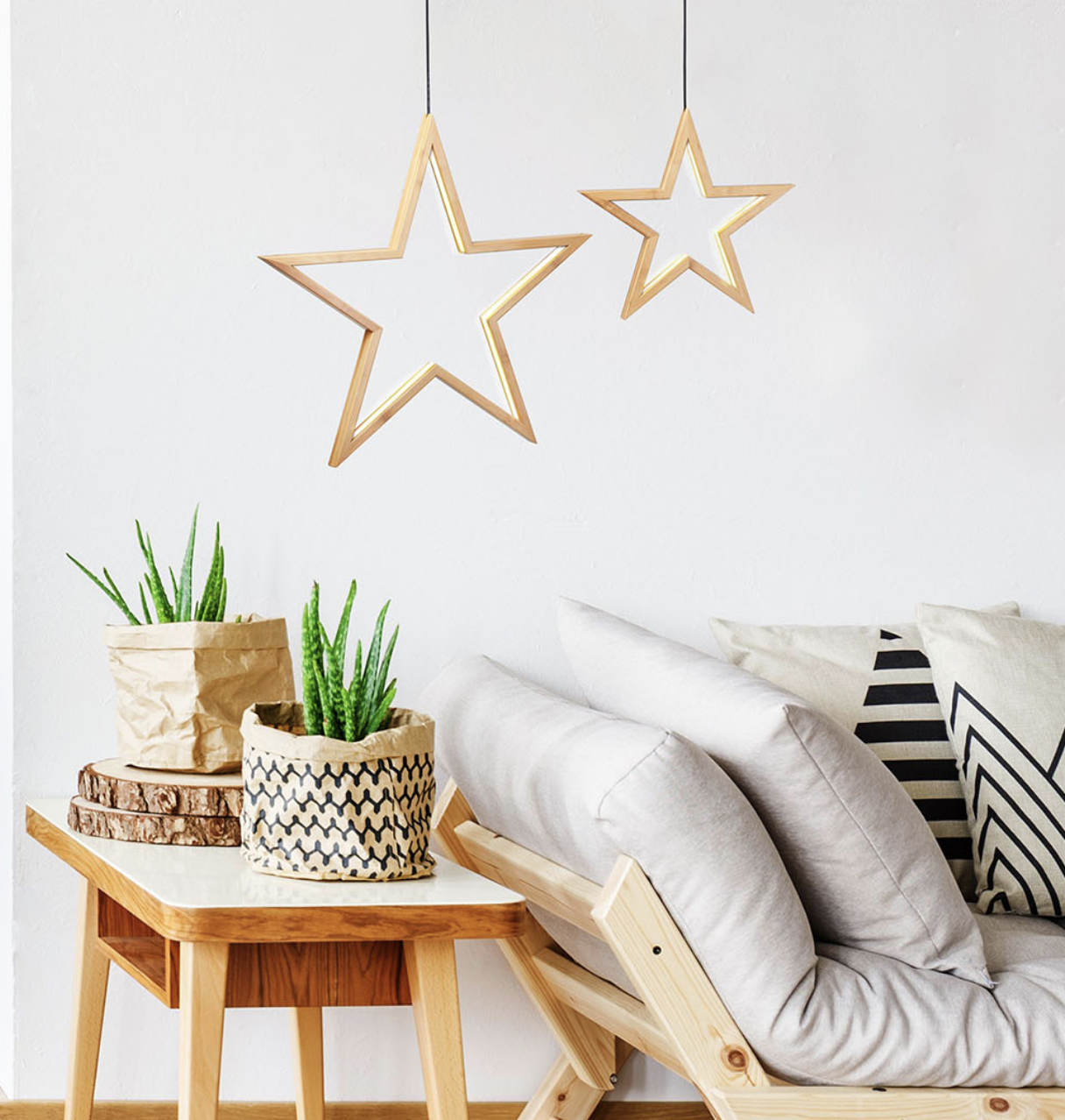 2x Small Bamboo Star Ceiling Light - LED Hanging Lamp - Natural Decor-4