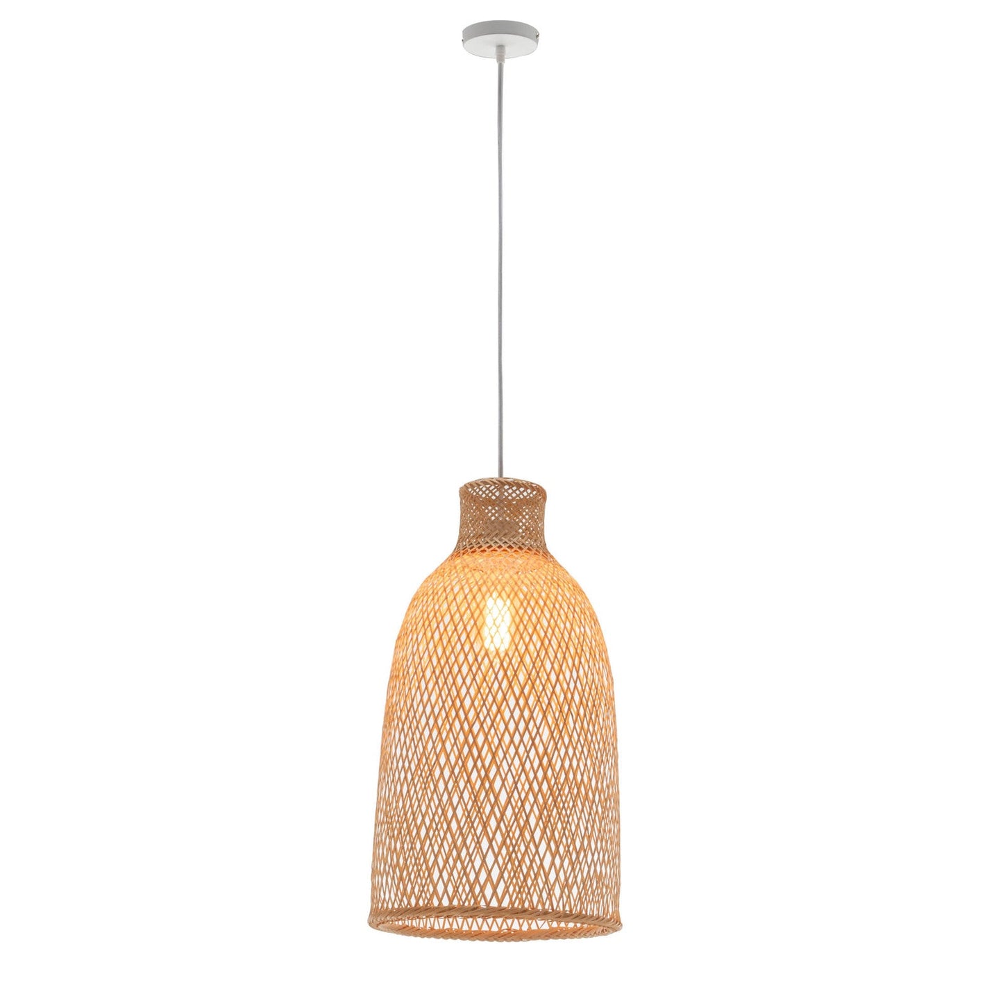 Natural Woven Bamboo Cone Pendant Lamp Hanging Light Bell Shade Boho Tropical-2