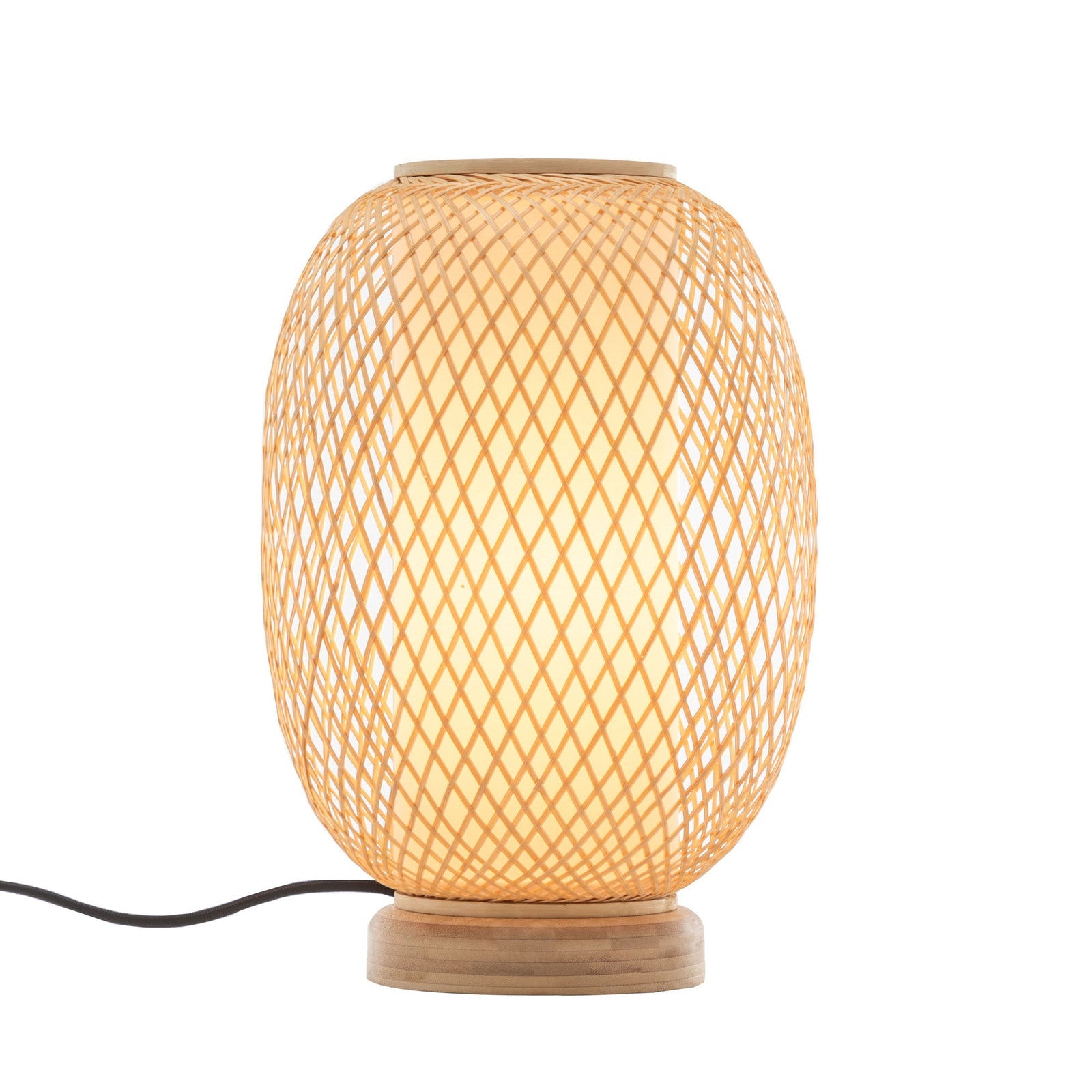 Natural Woven Bamboo Oval Table Lamp Light Shade Boho Tropical Coastal-1