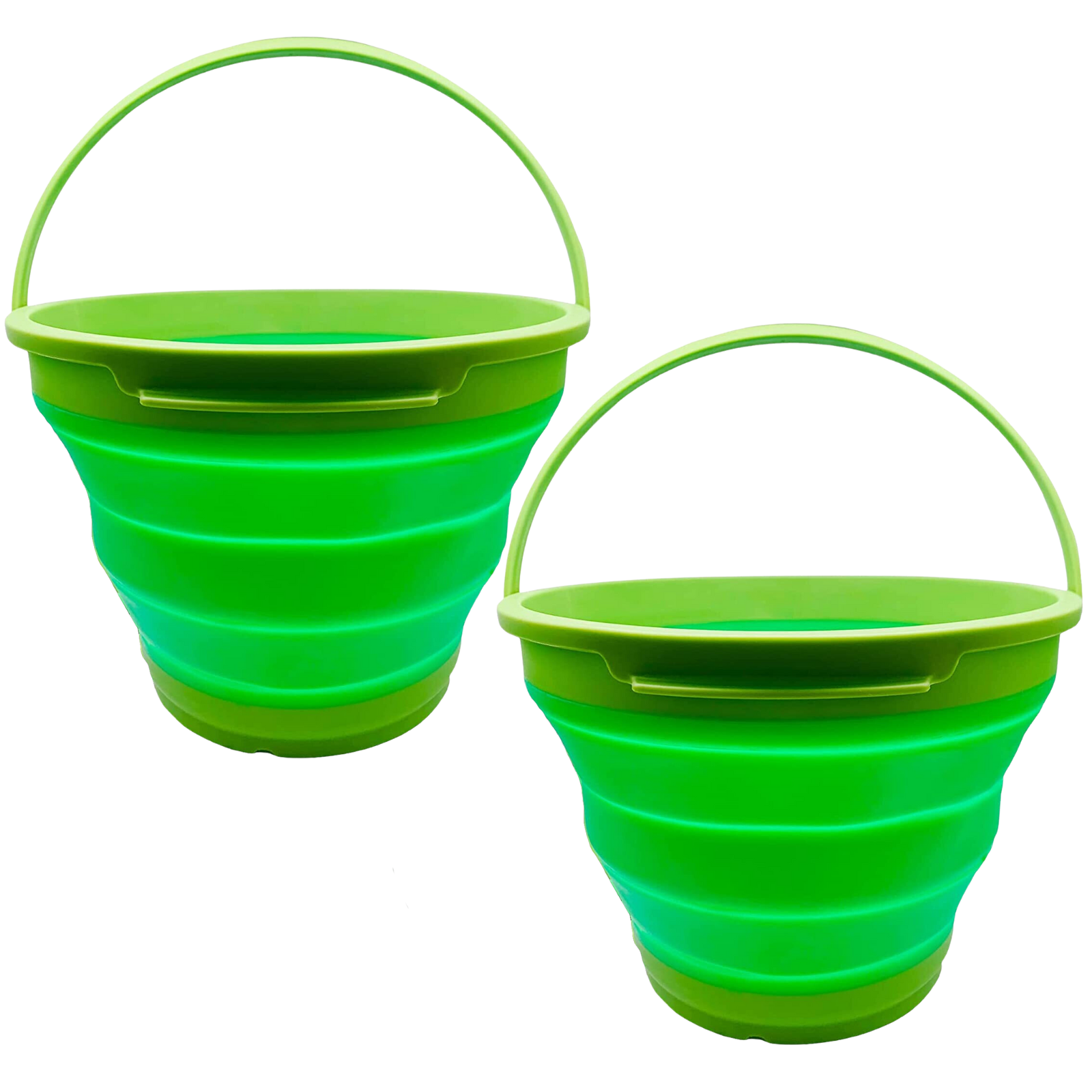2x 7L Foldable Collapsible Silicone Bucket for Hiking/Camping/Fishing - Green-1