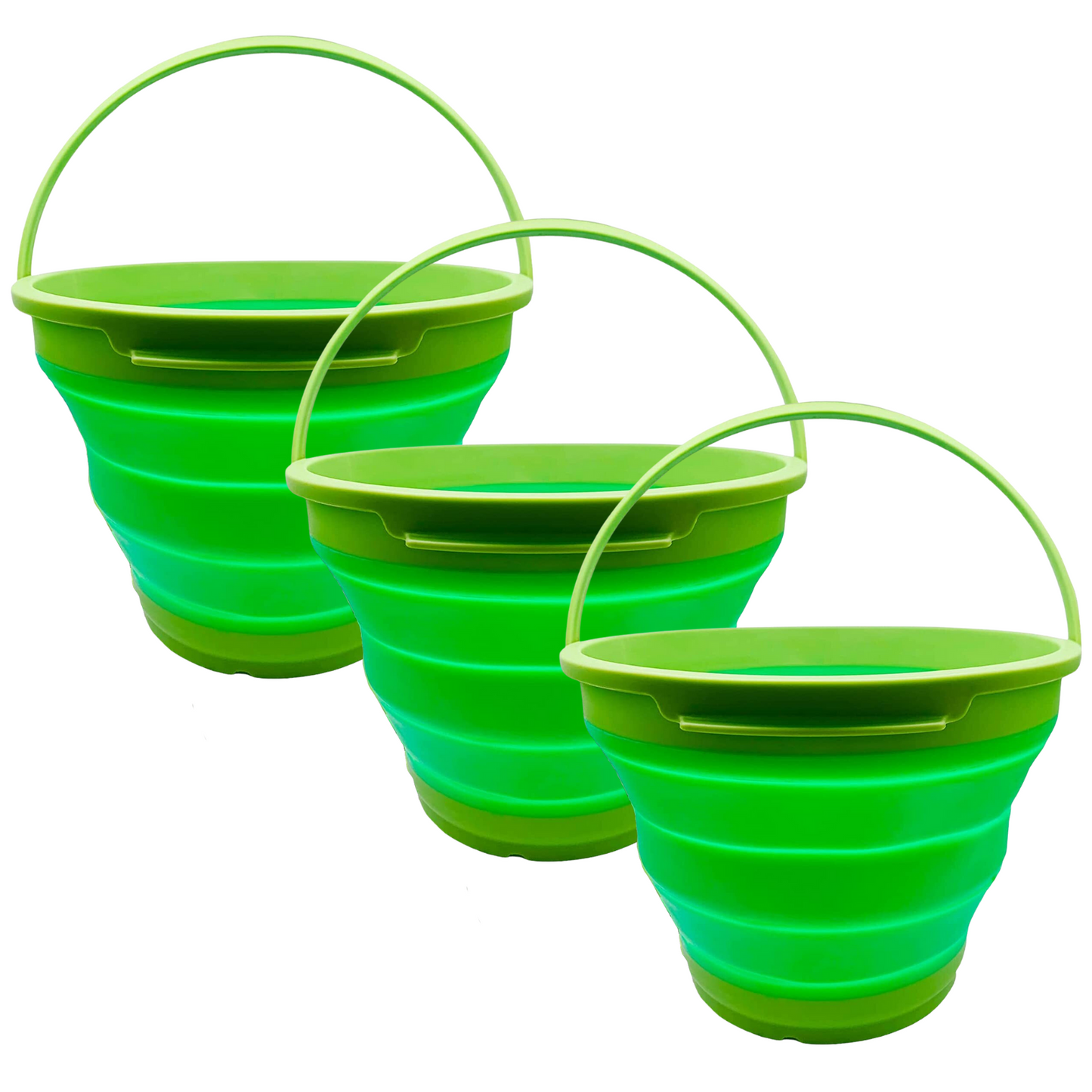 3x 7L Foldable Collapsible Silicone Bucket for Hiking/Camping/Fishing - Green-1