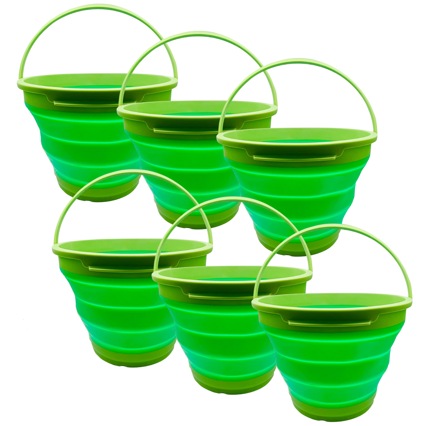 6x 7L Foldable Collapsible Silicone Bucket for Hiking/Camping/Fishing - Green-0
