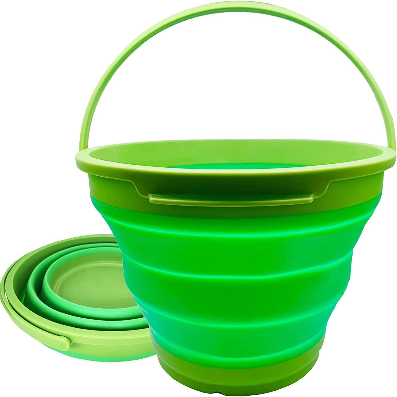 7 Litre Foldable Collapsible Silicone Bucket for Home/Hiking/Camping/Fishing - Green-1
