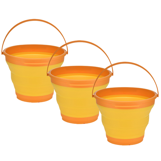 3x 7L Foldable Collapsible Silicone Bucket for Hiking/Camping/Fishing - Orange-0