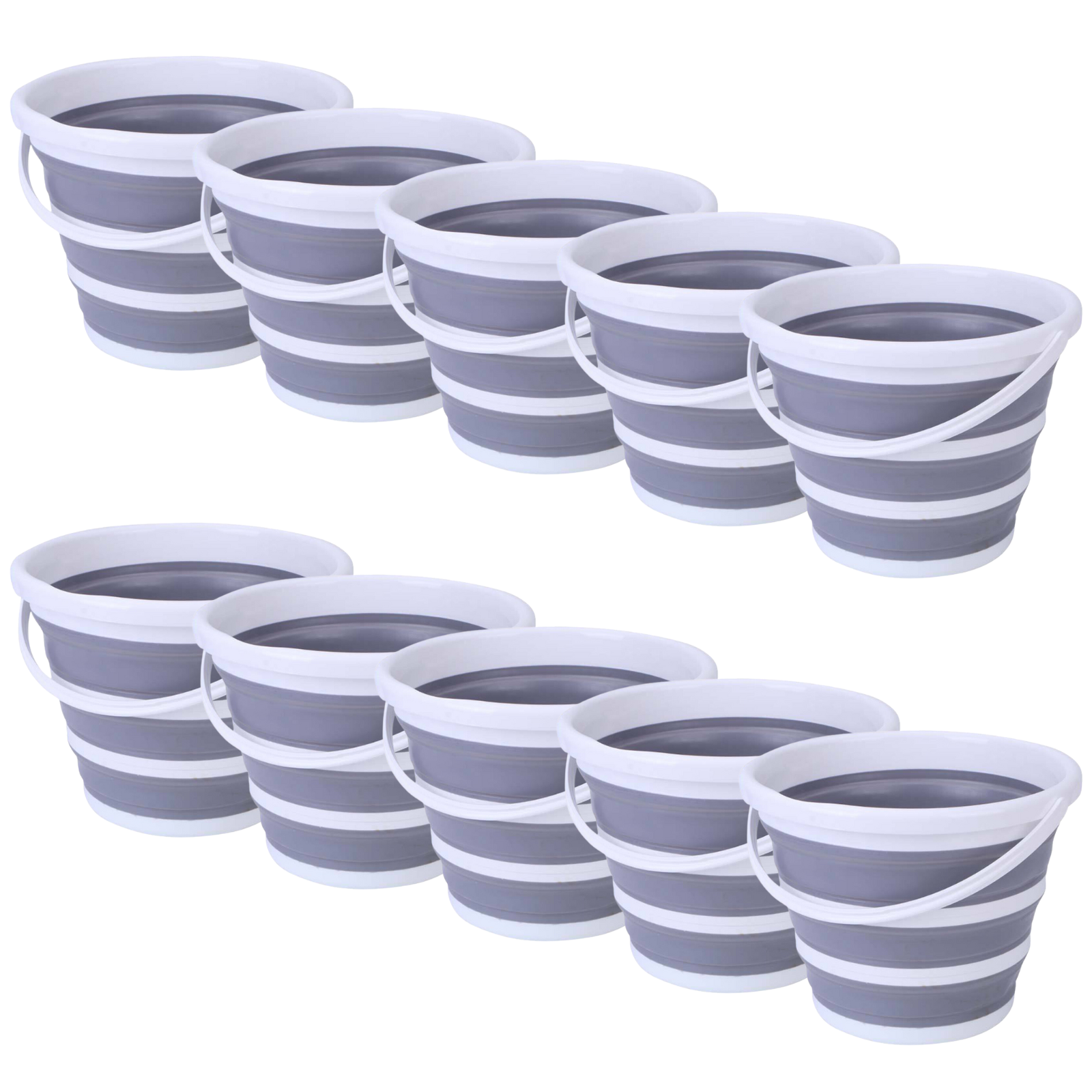 10x 10L Foldable Collapsible Bucket Silicone Hike/Camp/Fish Bulk - Grey/White-0