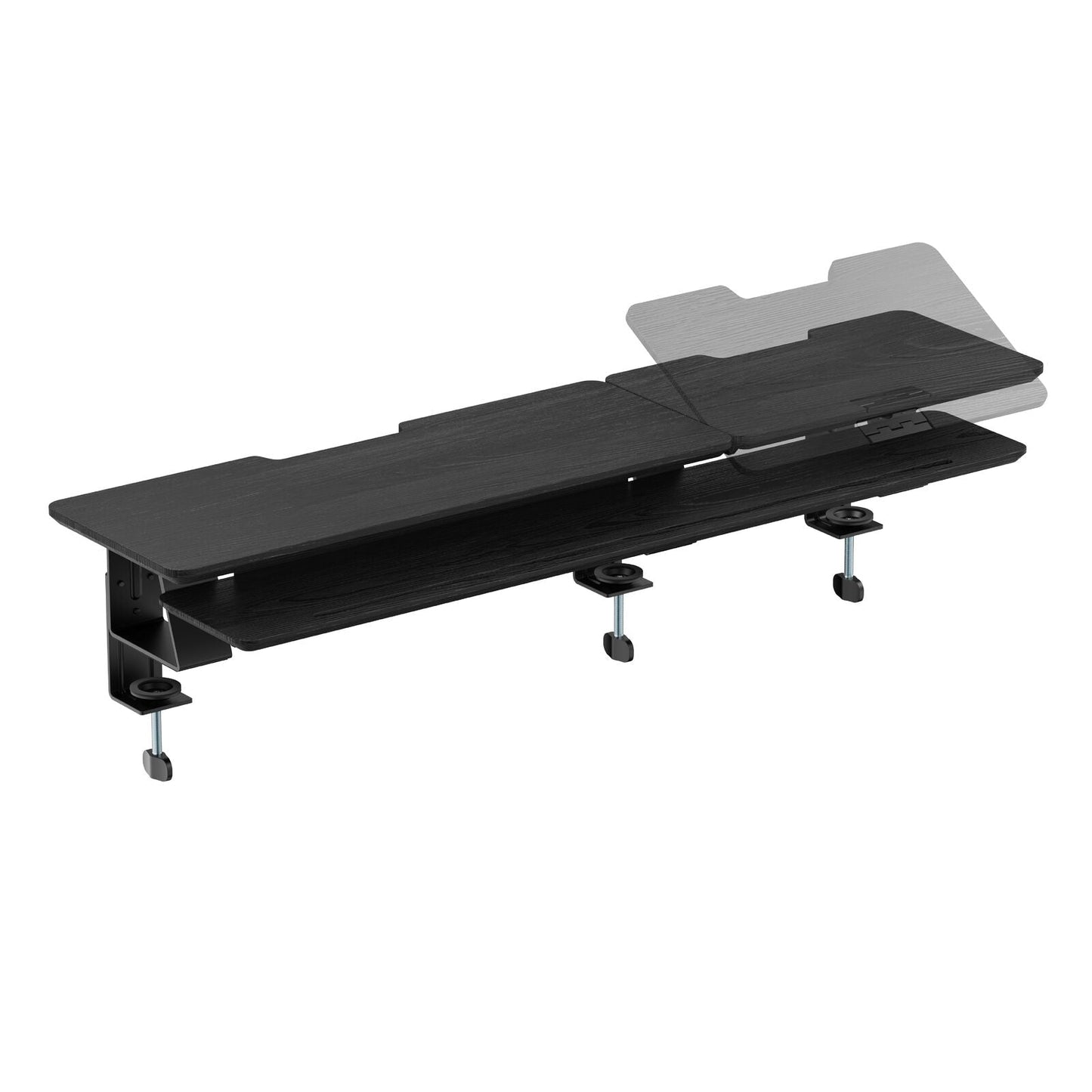 2-Tier Clamp On Monitor Stand Riser Desk Shelf w/ Laptop Height Adjuster in Matte Black