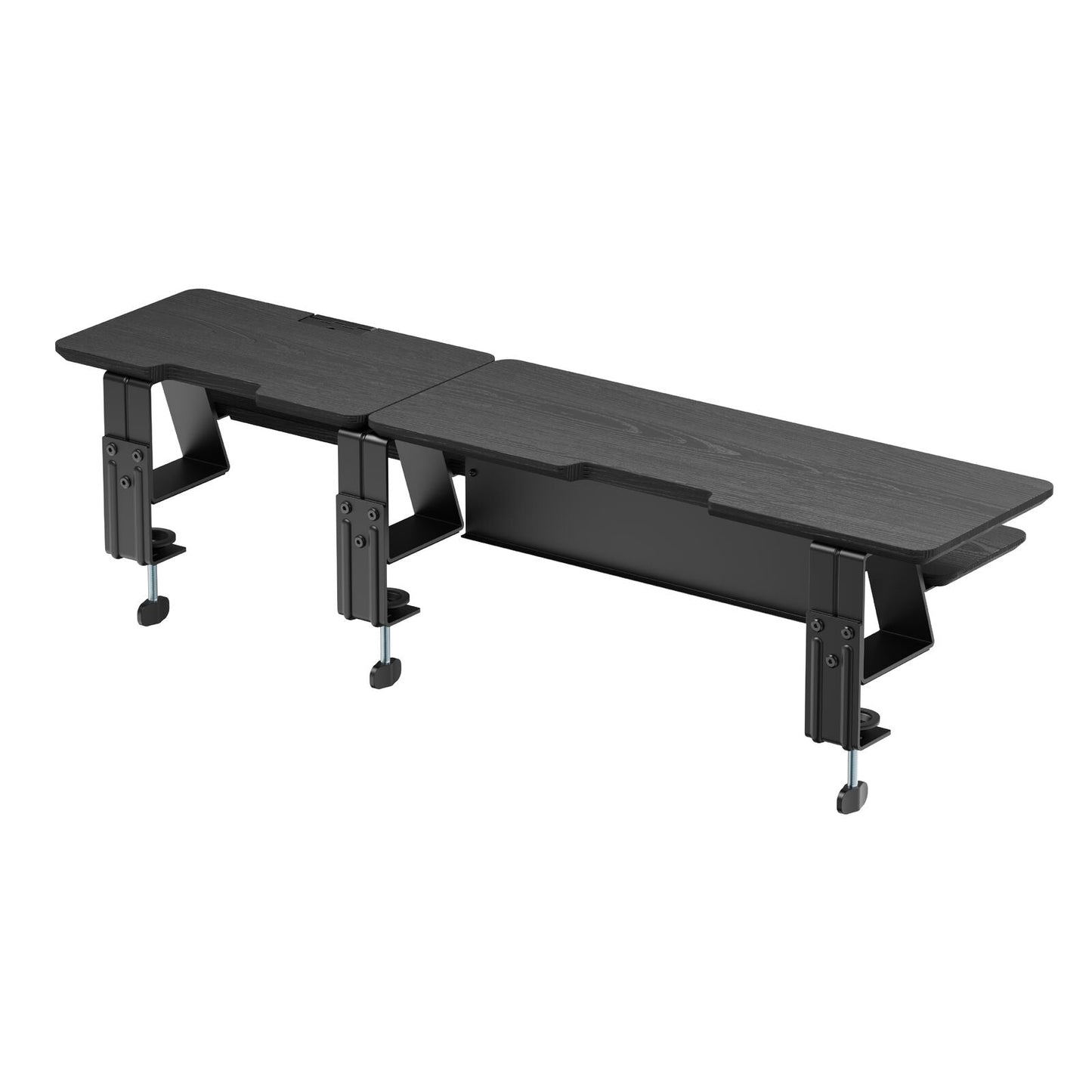 2-Tier Clamp On Monitor Stand Riser Desk Shelf w/ Laptop Height Adjuster in Matte Black