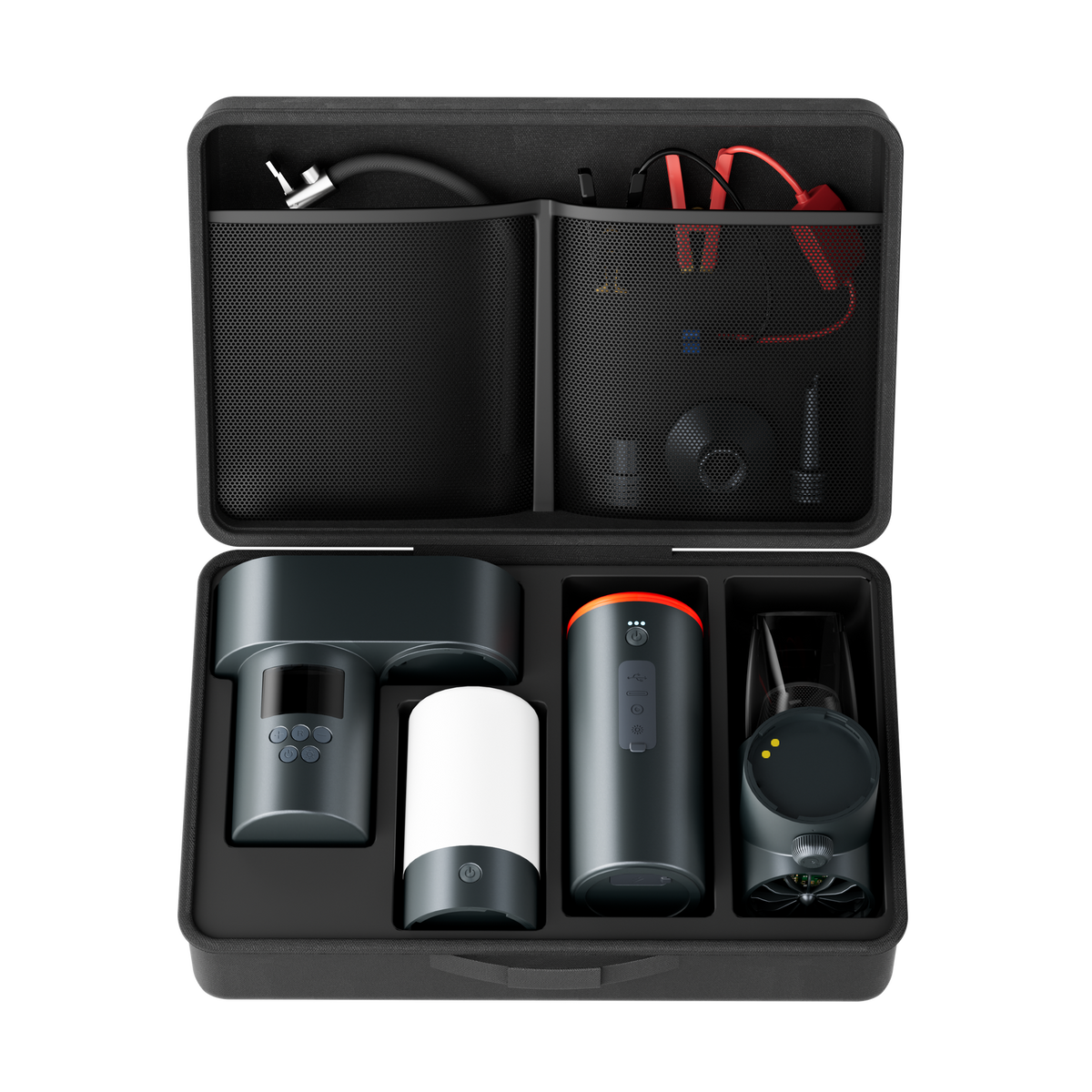5-in-1 Auto Smart Kit Model B-C with Tyre Inflator, Jump Starter, Multi-Functional Blow and Vacuum, Camping Light and Power Bank