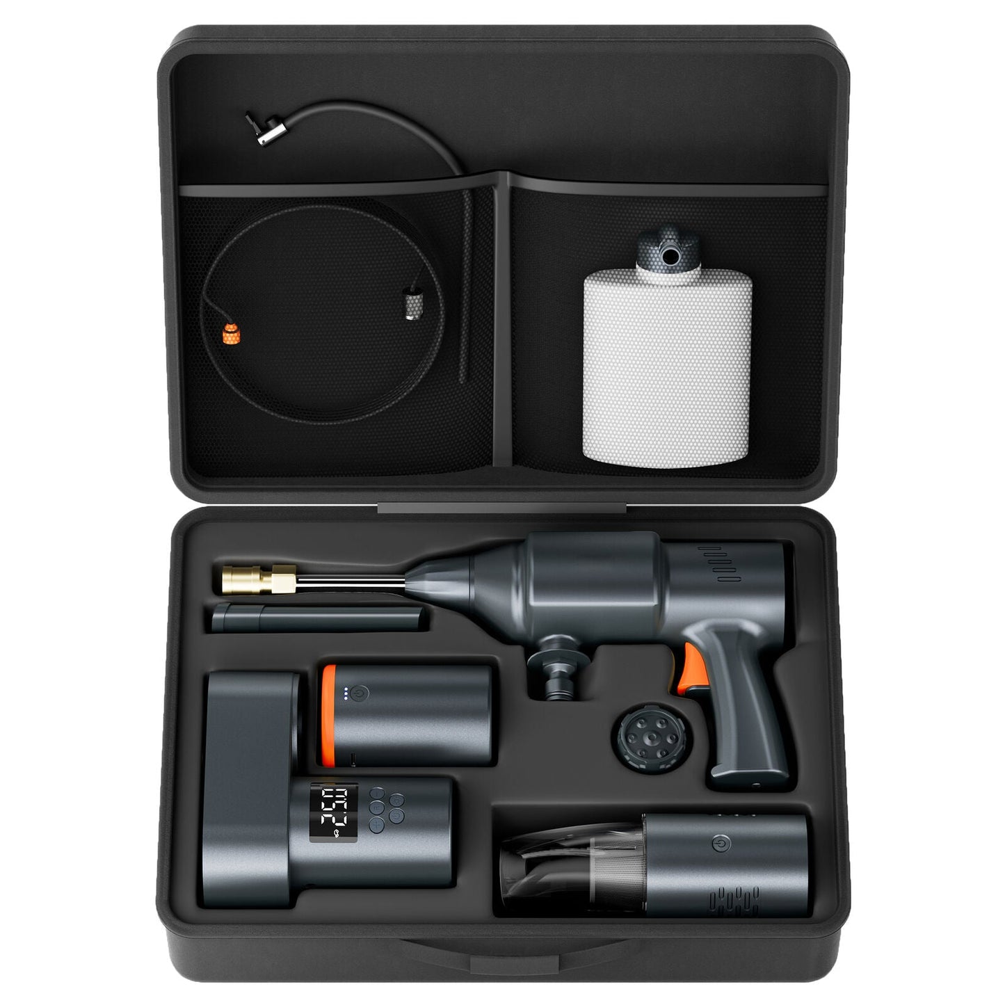 4-in-1 Auto Smart Kit Model E-Pro with Tyre Inflator, Vacuum Cleaner, Car Washer and Power Bank