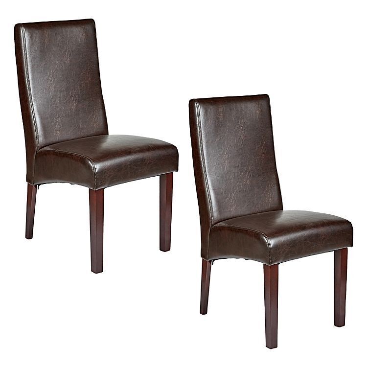 Set of 2 Rome Leather Brown Dining Chairs Durable Seat Wood Kitchen Cafe-1