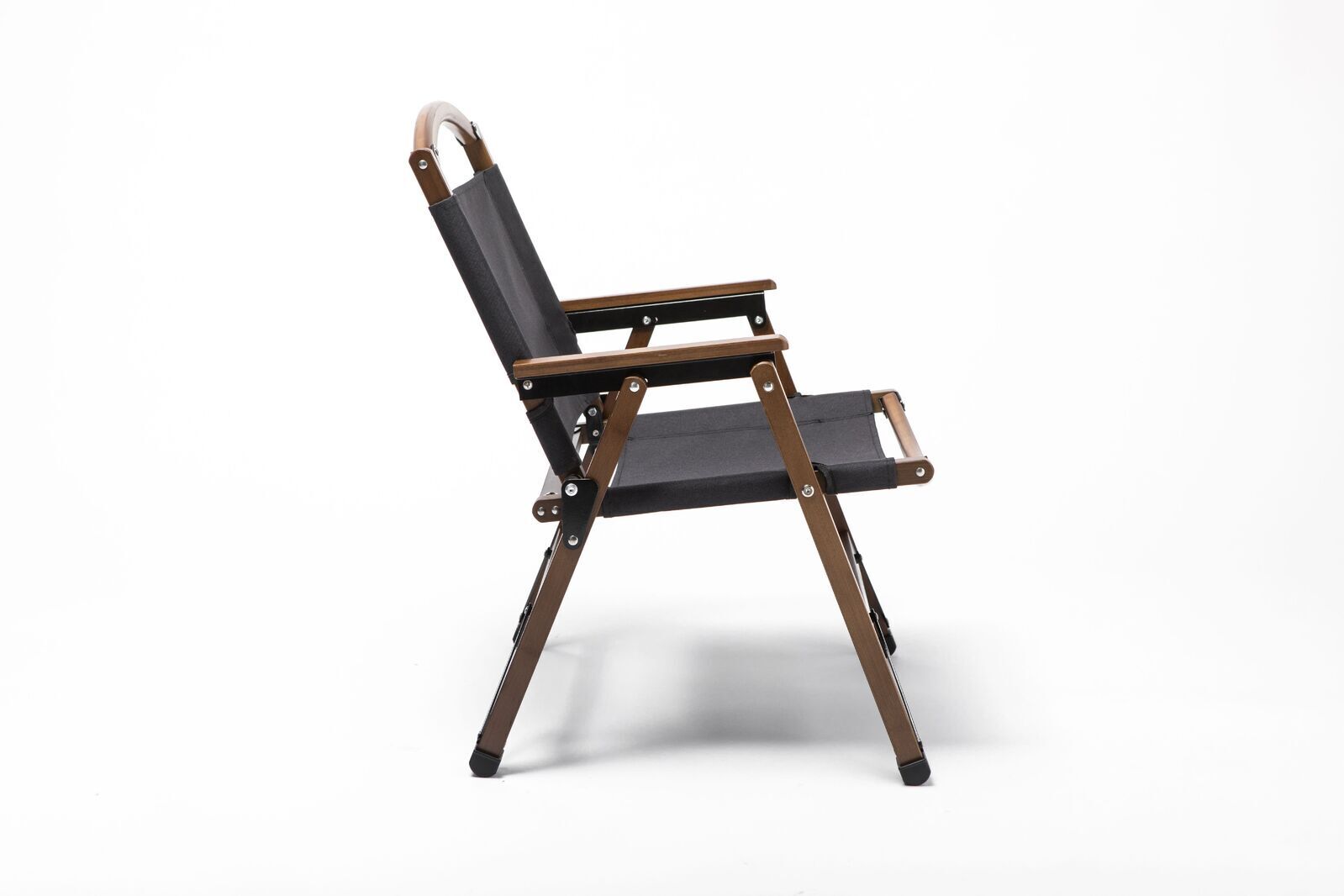 Bamboo Canvas Foldable Outdoor Camping Chair Wooden Travel Picnic Park - Black-2